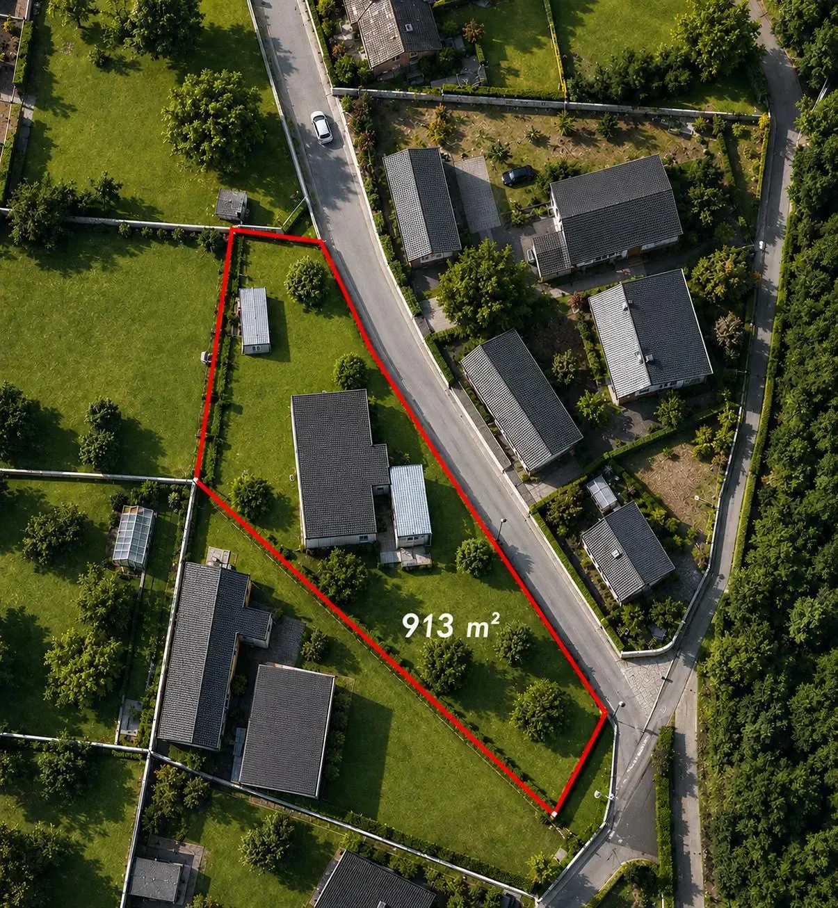 Luftbild vorher · Grundstück 913 m²